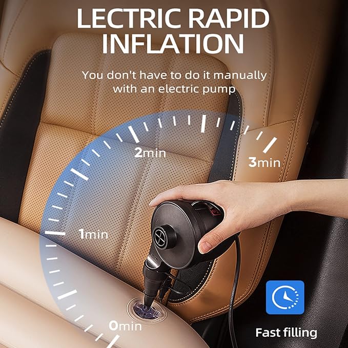 Car Bed Air Mat – Inflatable Car Air Mattress with Electric Air Pump for Travel & Camping