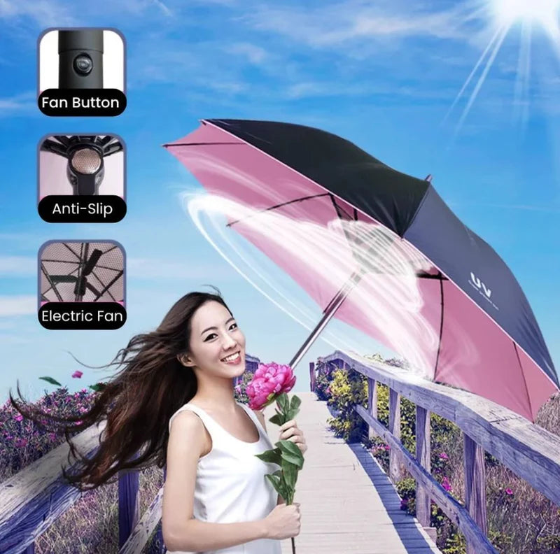 Fan Umbrella – USB Rechargeable UV Protection Umbrella with Built-in Cooling Fan