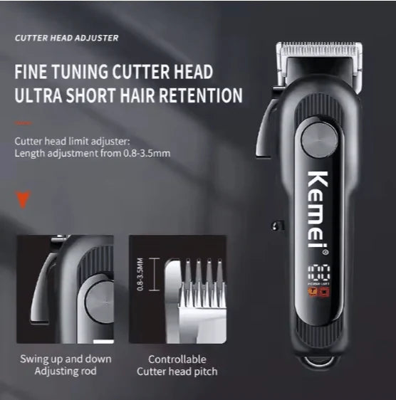 Kemei KM-1132 Professional Hair Trimmer – Cordless USB Rechargeable Hair Clipper with Carbon Steel Blade & LED Display