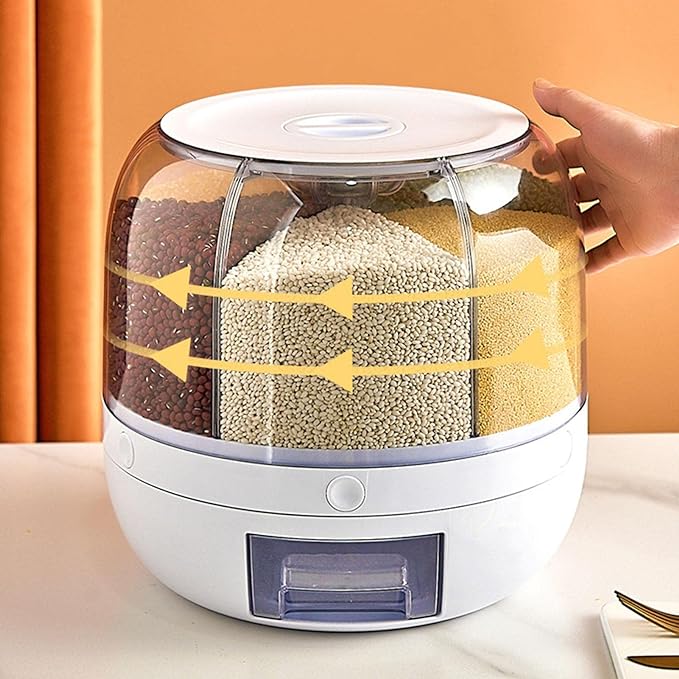Rotating Food Storage Dispenser – 360° Grain Storage Container with One-Touch Dispenser