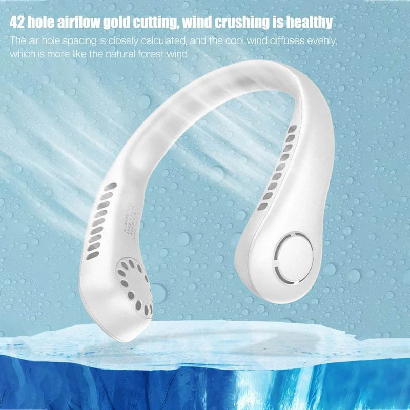 Vaneless Neck Hanging Fan – Rechargeable Bladeless Wearable Neck Fan with 360° Airflow